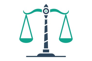 Adalet ikonu ölçekleri. Katı ikon tarzı. Adalet ve tarafsızlıkla ilgili bir ikon. kanun unsurları vektör illüstrasyonu