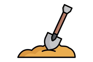 Kürek ikonu. Renkli taslak simge biçimi. Elle yetiştirme ve çalışmayla ilgili bir simge. tarım elementleri vektör illüstrasyonu