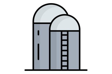 Silo simgesi. Renkli taslak simge biçimi. Hasat edilen tahılların depolanması ile ilgili simge. tarım elementleri vektör illüstrasyonu