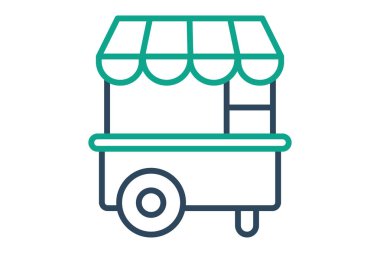 Yemek arabası ikonu. çizgi simgesi tarzı. Yiyecek getiren yemek servisleriyle ilgili ikon. yemek elemanları vektör illüstrasyonu