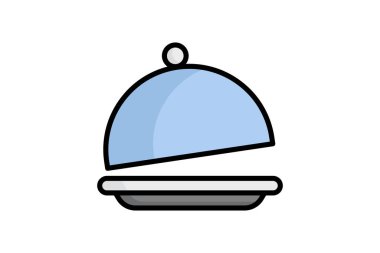 Bulaşık ikonu. Renkli taslak simge biçimi. Yiyecekle ilgili bir ikon. yemek elemanları vektör illüstrasyonu