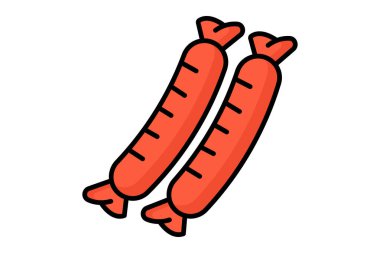 Sosis ikonu. Renkli taslak simge biçimi. İşlenmiş et ürünüyle ilgili simge. yiyecek elemanları vektör illüstrasyonu