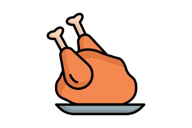 Tavuk ikonu. Renkli taslak simge biçimi. Tavuk etiyle ilgili bir ikon. kümes hayvanları vektör çizimi