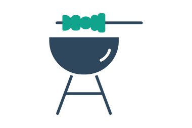 BBQ simgesi. Katı ikon tarzı. Açık havada yemek yapmakla ilgili bir ikon. yiyecek elemanları vektör illüstrasyonu