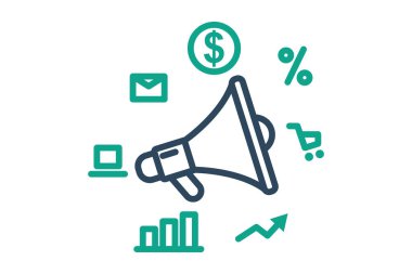 Pazarlama ikonu. çizgi simgesi tarzı. Markalaşmayla ilgili bir ikon. iş ögeleri vektör illüstrasyonu