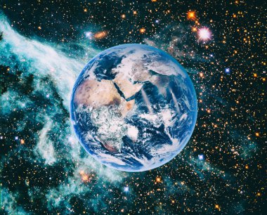 Uzayda Dünya gezegeni, tam gezegen. Bu görüntünün elementleri NASA tarafından sağlanmıştır.