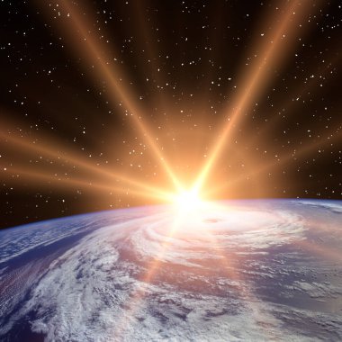 Dünya üzerinde gün doğumu. Nasa tarafından döşenmiş bu görüntünün unsurları