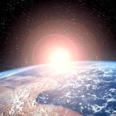 Gün doğumu, uzaydan manzara. Nasa tarafından döşenmiş bu görüntünün unsurları