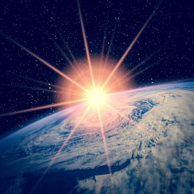Uzaydan destansı gün doğumu. Nasa tarafından döşenmiş bu görüntünün unsurları