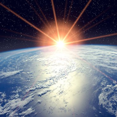 Gün doğumu, uzaydan manzara. Nasa tarafından döşenmiş bu görüntünün unsurları