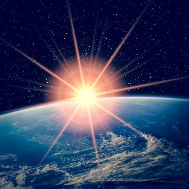 Uzaydan destansı gün doğumu. Nasa tarafından döşenmiş bu görüntünün unsurları