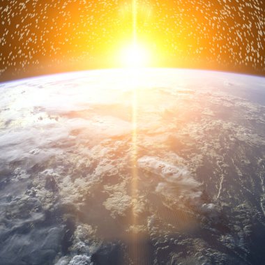 Gün doğumu, uzaydan manzara. Nasa tarafından döşenmiş bu görüntünün unsurları