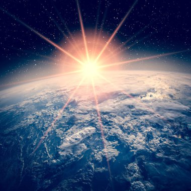 Gün doğumu, uzaydan manzara. Nasa tarafından döşenmiş bu görüntünün unsurları