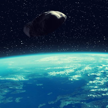 Dünyanın üzerinde uçan bir göktaşı. Bu görüntünün elementleri NASA tarafından desteklenmektedir.