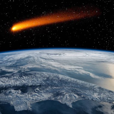 Dünya üzerinde kuyruklu yıldız. Meteor yağmuru. Bu görüntünün elementleri NASA tarafından sağlanmıştır.