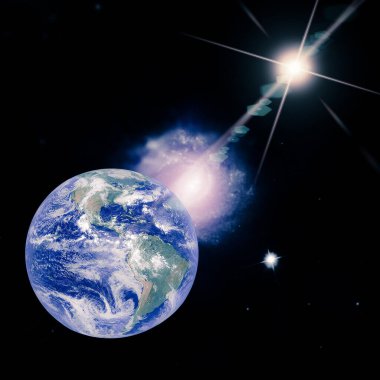 Uzayda Dünya gezegeni, tam gezegen. Bu görüntünün elementleri NASA tarafından sağlanmıştır.