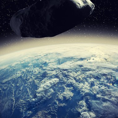 Dünyanın üzerinde uçan bir göktaşı. Bu görüntünün elementleri NASA tarafından desteklenmektedir.