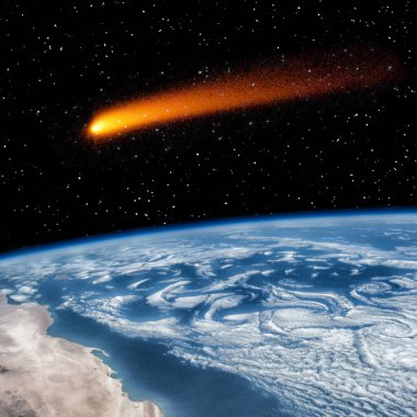 Dünya üzerinde kuyruklu yıldız. Meteor yağmuru. Bu görüntünün elementleri NASA tarafından sağlanmıştır.
