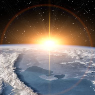 Dünya gezegeninde gün doğumu. Nasa tarafından döşenmiş bu görüntünün unsurları