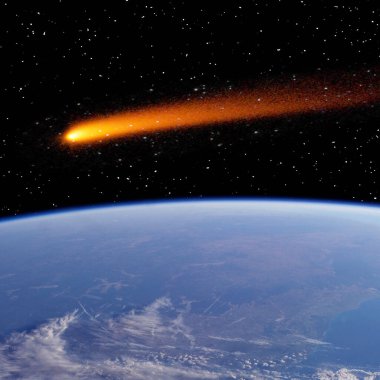 Dünya üzerinde kuyruklu yıldız. Meteor yağmuru. Bu görüntünün elementleri NASA tarafından sağlanmıştır.