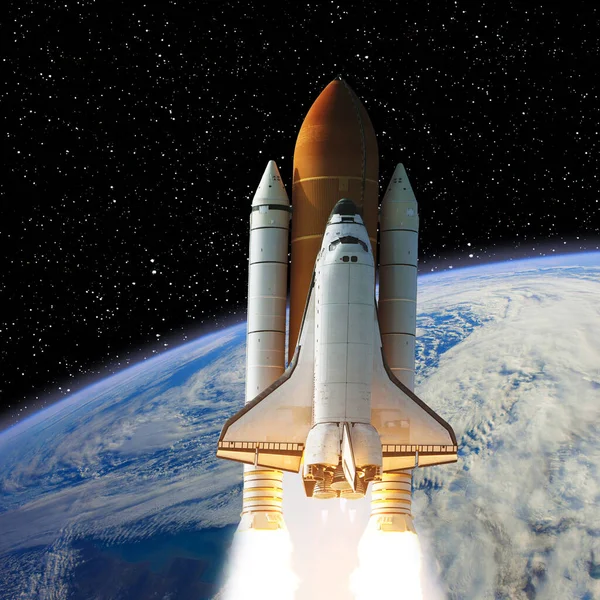 Raketa Nad Zemí Vesmírný Koncept Prvky Tohoto Obrazu Poskytla Nasa — Stock fotografie