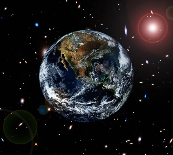 Vista Del Planeta Tierra Desde Espacio Gas Nebulosa Estrellas Los — Foto de Stock