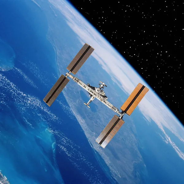 Raumstation Über Der Erde Die Elemente Dieses Bildes Von Nasa — Stockfoto