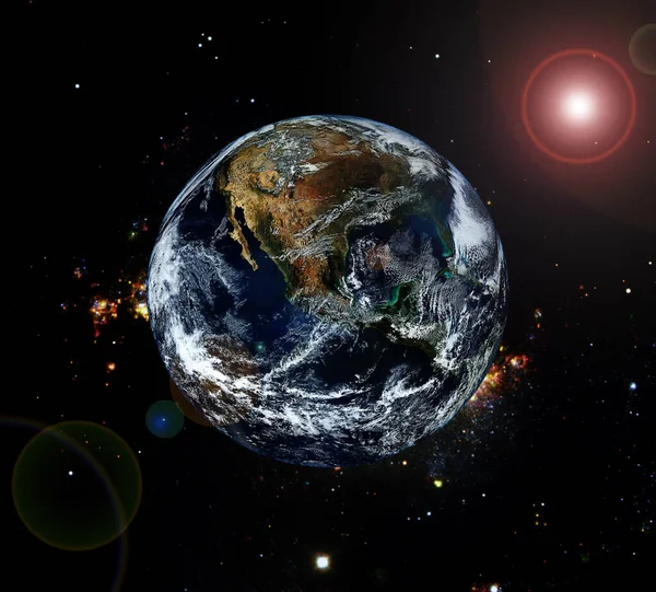 Uitzicht Planeet Aarde Vanuit Ruimte Gas Nevel Sterren Elementen Van — Stockfoto