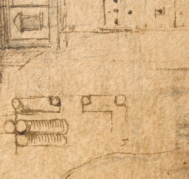 Taslak, çizimler, taslaklar, Leonardo Da Vinci 'nin eski kitabı The Codice Sul Volo' daki ev projesi, E. Rouveyre, 1893
