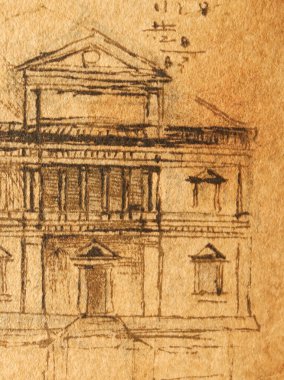 Taslak, çizimler, taslaklar, Leonardo Da Vinci 'nin eski kitabı The Codice Sul Volo' daki ev projesi, E. Rouveyre, 1893