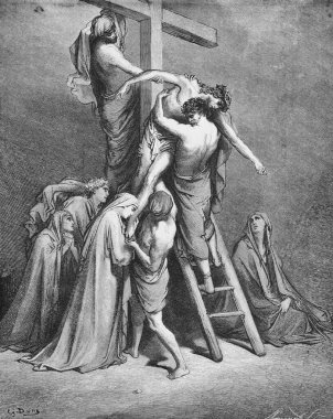 İsa 'nın cesedinin haçtan çıkarılması. Eski kitap 