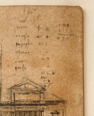 Taslak, çizimler, taslaklar, Leonardo Da Vinci 'nin eski kitabı The Codice Sul Volo' daki ev projesi, E. Rouveyre, 1893