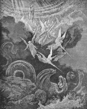 John 'un öngörüsü. Eski bir kitapta güneşe bürünmüş bir kadın. Resim Kitabı, G. Doreh, 189.