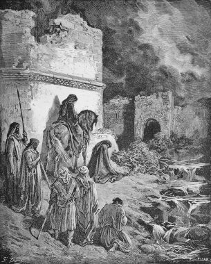 Jeremiah ve yoldaşları Kudüs 'ün kapılarının önünde eski bir kitap olan 