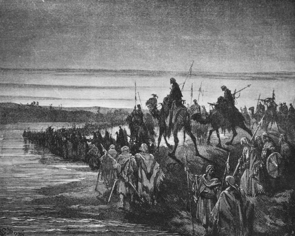 以色列在荒野中的进军 载于G Doreh著的 图像圣经 一书中 1897年 — 图库照片