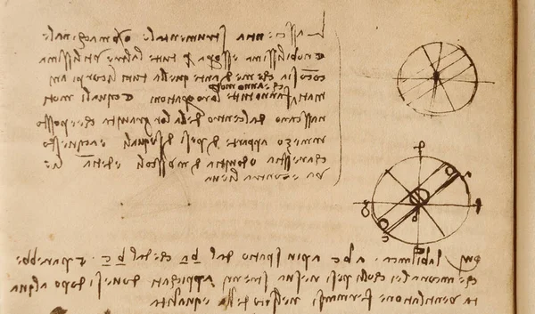 Manuscript Tekeningen Blauwdrukken Cirkel Van Leonardo Vinci Het Oude Boek — Stockfoto