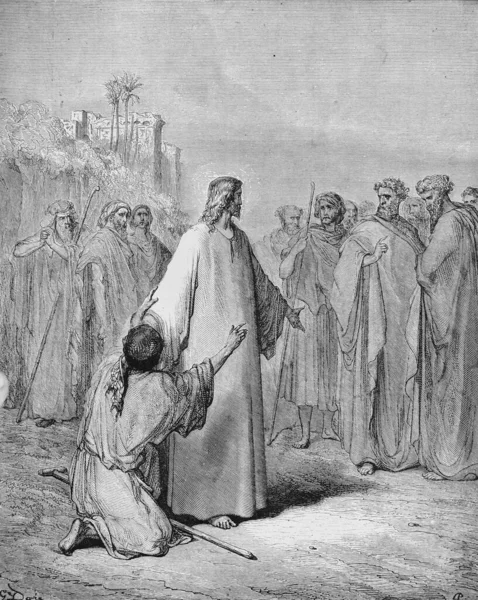 Иисус Исцеляет Немого Одержимого Старой Книгой Библия Картинках Дореха 189 — стоковое фото