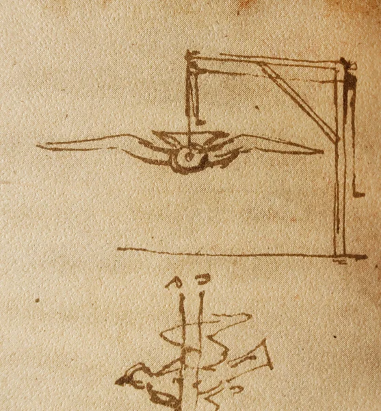 Manuscript Drawings Birds Leonardo Vinci Old Book Codice Sul Volo — Stock Photo, Image