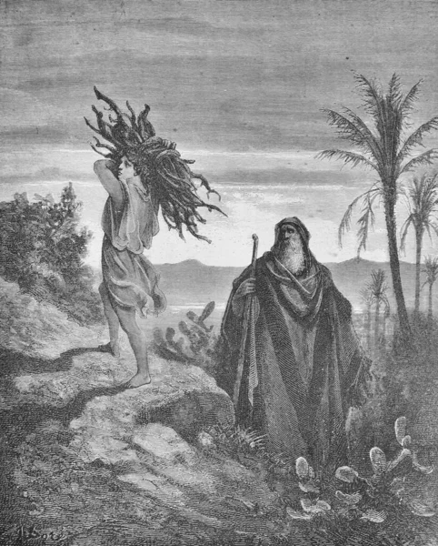 Abraham Und Isaak Tragen Holz Für Das Brandopfer Dem Alten — Stockfoto