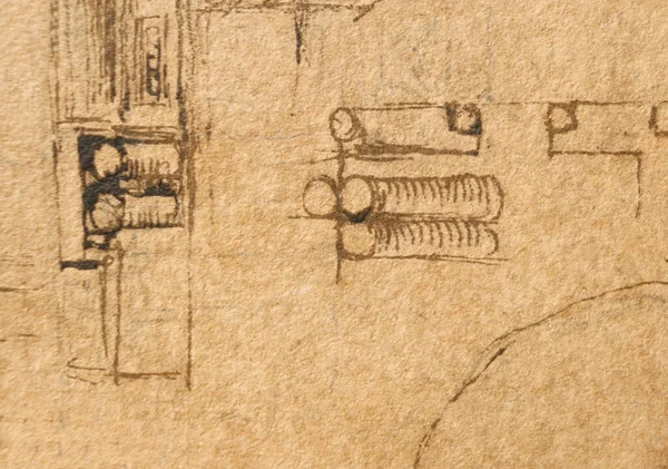Rukopis Kresby Plány Bytový Projekt Leonarda Vinciho Staré Knize Codice — Stock fotografie