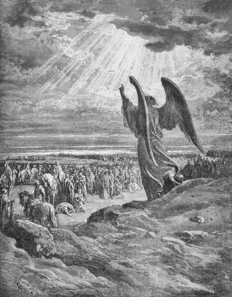 Pojawienie Się Anioła Jozuemu Starej Książce Biblia Obrazach Doreh 1897 — Zdjęcie stockowe