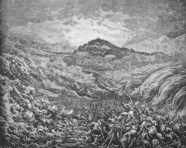 Deniz Firavunun Ordusunu Doreh Resimlerdeki Ncil Adlı Eski Kitabında Batırdı — Stok fotoğraf