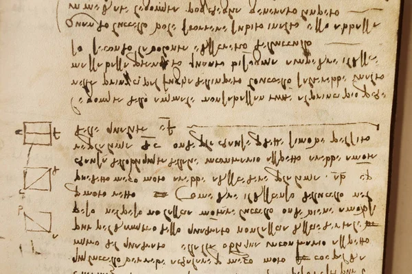 Manuscript Tekeningen Inscripties Van Leonardo Vinci Het Oude Boek Codice — Stockfoto
