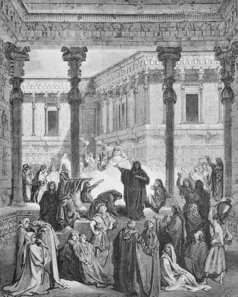 Δανιήλ Ντροπιάζει Τους Ιερείς Του Βάαλ Στο Παλιό Βιβλίο Αγία — Φωτογραφία Αρχείου