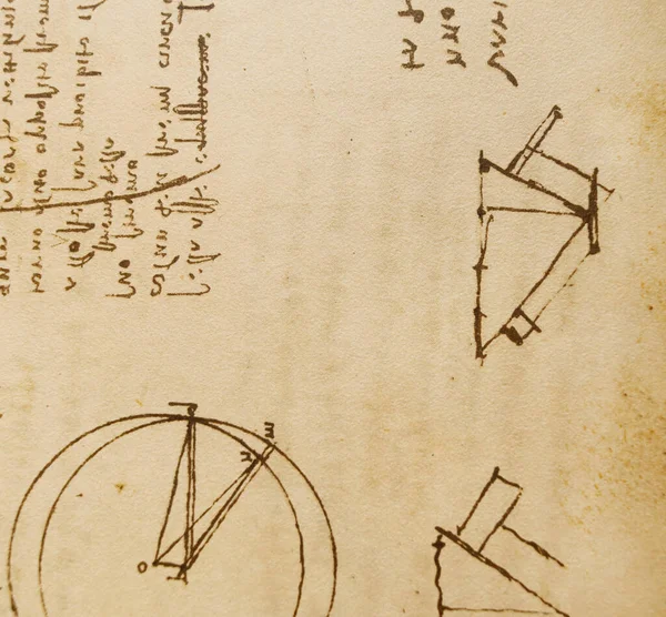 Manuscript Drawings Blueprints Circle Leonardo Vinci Old Book Codice Sul — Stock Photo, Image