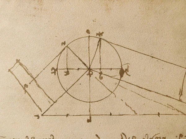 Manuscrito Dibujos Planos Círculo Leonardo Vinci Viejo Libro Codice Sul —  Fotos de Stock