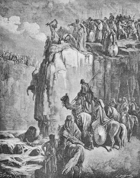Doreh所著的 画中圣经 一书中 以利亚杀死了巴力的先知 1897年 — 图库照片