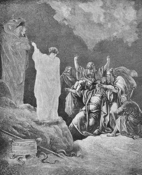 Saul Depan Penyihir Dalam Buku Lama Bible Pictures Oleh Doreh — Stok Foto