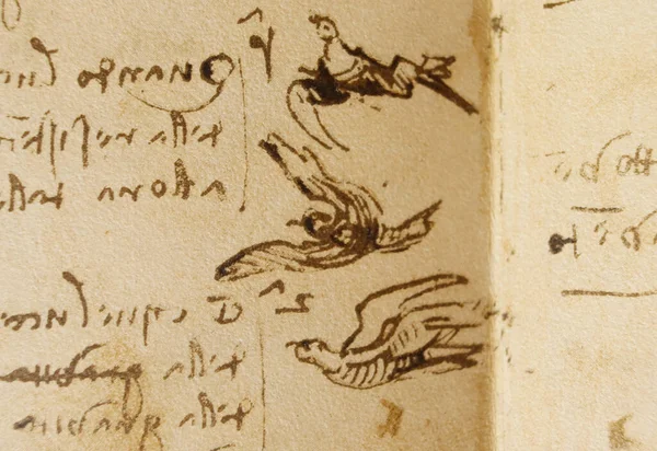 Manuscript Tekeningen Vogelvlucht Van Leonardo Vinci Het Oude Boek Codice — Stockfoto