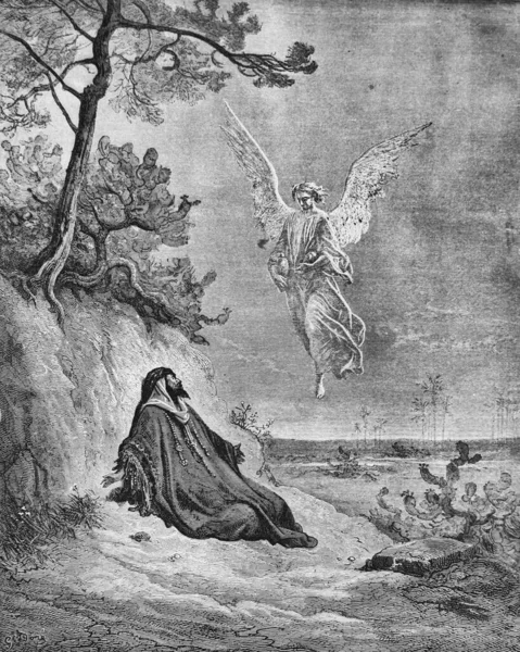 Ангел Приносит Пищу Пророку Илии Старой Книге Библия Картинках Дореха — стоковое фото